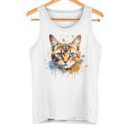 Watercolour Cat Portrait Adorable Animal Lover Gray Tank Top