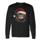 Cat With Christmas Hat Christmas Cat Santa Langarmshirts