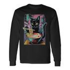 Cat Ramen Anime Manga Kawaii Otaku Fashion Cat Streetwear Langarmshirts