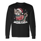 Cat Wearing Ugly Christmas Jumper And Santa Hat Cute Kitten Langarmshirts