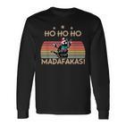 Catintage Pew Pew Madafakas Cat Ho Ho Ho Christmas Langarmshirts