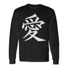 Chinese Sign Love Peace Symbol Chest Pocket Langarmshirts