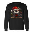 Christmas Grumpy Angry Cat Naughty Fairy Lights Langarmshirts