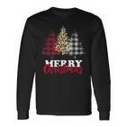 Christmas Tree Buffalo Check Leopard Xmas Merry Christmas Langarmshirts