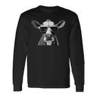 Cool Holstein Head With Sunglasses Farmer Cow Motif Langarmshirts