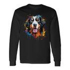 Cute Bernese Mountain Dog On Painted Bernese Mountain Dog Langarmshirts