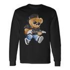 Cute Teddy Bear Playing Electric Guitar Langarmshirts