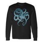 Deep Sea Blue Octopus In Combat Posture Langarmshirts