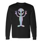 Alien Peace Sign Smiling Face Rave Music Trippy Langarmshirts