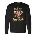 Happy New Year Santa With Rudolph The Reindeer Party Langarmshirts