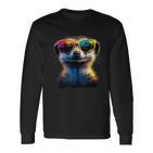 Meerkat With Sunglasses Colourful Popart Cute Meerkat Langarmshirts