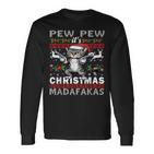 Pew Pew It's Christmas Madafakas Cat Santa Langarmshirts