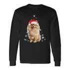 Pomeranian Christmas Tree Santa Hat Lights Jumper Langarmshirts