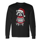 Raccoon Ugly Sweater Santa Hat Christmas Langarmshirts