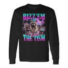 Rizz Em With The Tism Retrointage Raccoon Meme Langarmshirts