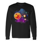 Solar System Motif With Sun Planets Stars Galaxies Langarmshirts