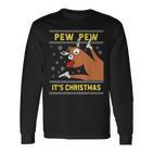 Ugly Christmas Sweater Pew Pew Crazy Reindeer Xmas Langarmshirts