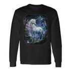 Unicorn Standing In The Forest Fantasy Nature Universe Langarmshirts