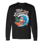 Vintage Cute Mele Kalikimaka Christmas Santa Surfing Costume Langarmshirts