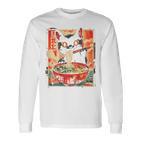 Cat Ramen Noodle Japanese Backprint Langarmshirts