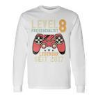 Kinder 8 Geburtstagideo Gamer Level 8 Freigeschaltet Jahrgang Langarmshirts