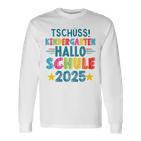 Kinder Tschüss Kindergarten Hallo Schule 2025 Lustig Kita Abgänger Langarmshirts