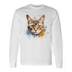 Watercolour Cat Portrait Adorable Animal Lover Gray Langarmshirts