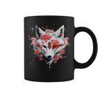 Kitsune Fox Mask Japanese Anime Kawaii Blossom Cherry Flower Tassen