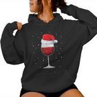 Glass Red Wine With Christmas Hat Wine Christmas Kapuzenpullover für Damen