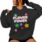 Hippie Costume 60S 70S Flower Power Süßes Groovy 70Er 60Er Jahre Party Schwarz Geblümt Crew-Ausschnitt S Erwachsene Party Retro Flower Kapuzenpullover für Damen