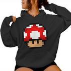 Pixel Retro Gaming Mushroom Kapuzenpullover für Damen