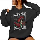 Rock N Roll Never Dies Rockabilly Girl Skull Tattoo Pin-Up Kapuzenpullover für Damen