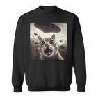 Alien Ufo Lustige Katze Selfie Angst Katze Liebhaber Raumschiff Ufo Sweatshirt