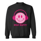 Chillibes 70S Pink Smile Face Music Headphones Happy Face Sweatshirt