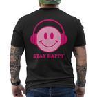 Chillibes 70S Pink Smile Face Music Headphones Happy Face T-Shirt mit Rückendruck