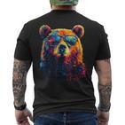 Cool Bear Portrait With Sunglasses Watercolour Bear T-Shirt mit Rückendruck