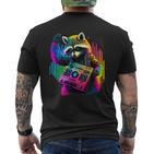 Future Raccoon Dj Retro Party Dj Badger Synthwave T-Shirt mit Rückendruck