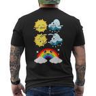 Lustige Tanzende Sonne Wolke Regenbogen Natur Regen Sommer T-Shirt mit Rückendruck