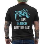 A Marco Gibt Never Up Personalised Gamer T-Shirt mit Rückendruck