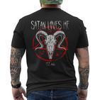 Satanist Baphomet 666 Satanism Satan Loves Me T-Shirt mit Rückendruck