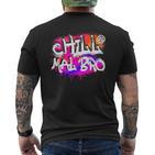 Saying Chill Mal Bro Graffiti S T-Shirt mit Rückendruck