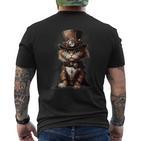 Steam Punk Portrait Cat Kitten Steampunk Sci-Fi Character T-Shirt mit Rückendruck