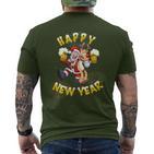 Happy New Year Santa With Rudolph The Reindeer Party T-Shirt mit Rückendruck