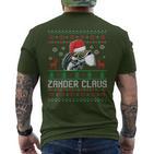 Ugly Christmas Zander Claus Angler Weihnachten Fishing Sports T-Shirt mit Rückendruck