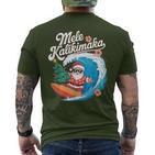 Vintage Cute Mele Kalikimaka Christmas Santa Surfing Costume T-Shirt mit Rückendruck