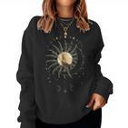 Boho Golden Sun & Moon Phase Illustration Sweatshirt Frauen