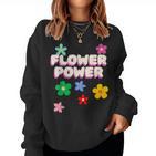 Hippie Costume 60S 70S Flower Power Süßes Groovy 70Er 60Er Jahre Party Schwarz Geblümt Crew-Ausschnitt S Erwachsene Party Retro Flower Sweatshirt Frauen