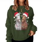 Christmas Lights For Horse Lovers Reindeer Santa Hat Horse Christmas Sweatshirt Frauen