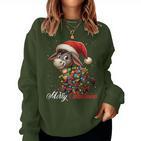 Donkey Merry Christmas Lights Santa Hat Xmas Snow Sweatshirt Frauen