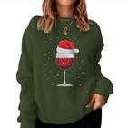 Glass Red Wine With Christmas Hat Wine Christmas Sweatshirt Frauen